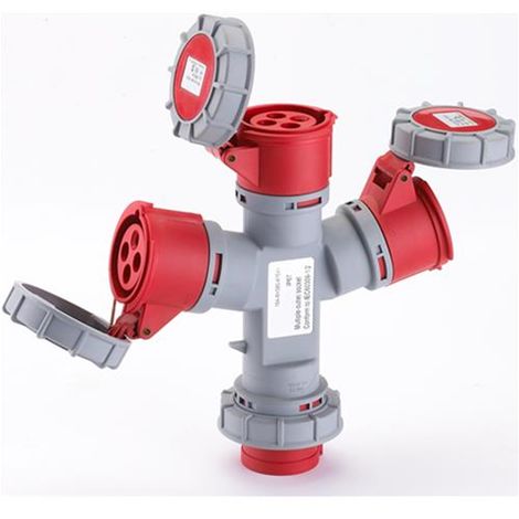 Adattatorre Industriale Multiplo 1 Spina + 3 Prese Maurer 380V 3P+T 16A Ce