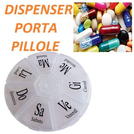 Portapillole Tondo Porta Pillole Compresse 7 Giorni Giornaliero Medicinale  Tascabile