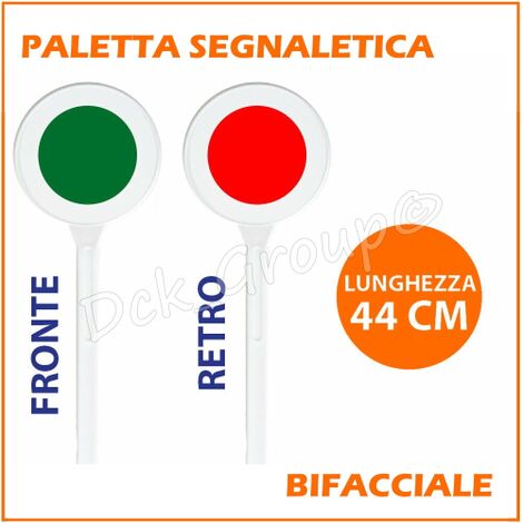 Paletta Segnaletica Stradale Disco ROSSO VERDE Bifacciale Segnalazione 44 cm