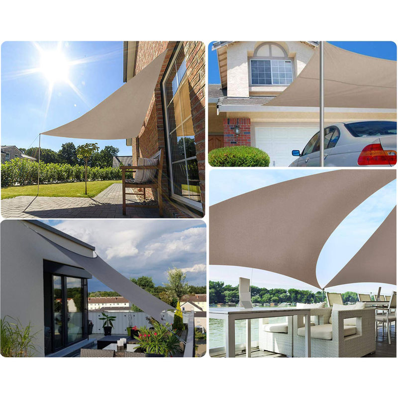 Überlegene Reißfestigkeit für Outdoor mit Seilen Sekey Sonnensegel Sonnenschutz Dreieckiges Polyester Windschutz Wetterschutz Wasserabweisend Imprägniert 95% UV Schutz Taupe 5×5×5m