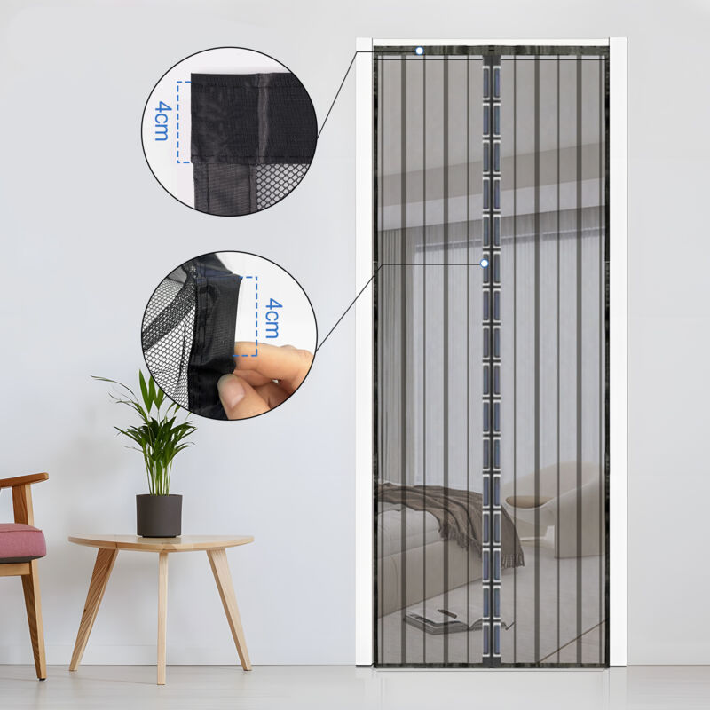 Magnet-Fliegengitter Für Terrassentür – 225x235 Cm, Ohne Bohren, Mit Klettband, Schwarz