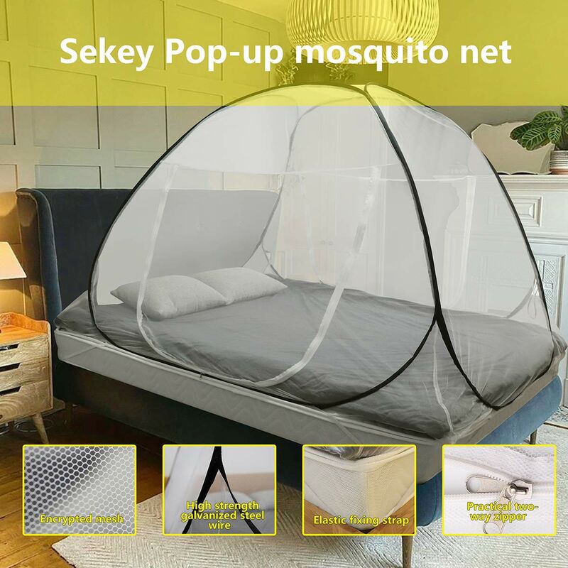 Pop-up-Moskitonetz für Doppelbett, große tragbare Zelt Reise Doppeltür  Reißverschluss Bettnetz, einfache Installation, feines Netz
