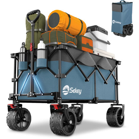 Sekey 200L 200KG Bollerwagen Faltbarer Bollerwagen Handwagen mit 17x10 cm Breite Reifen, Grau und Blau