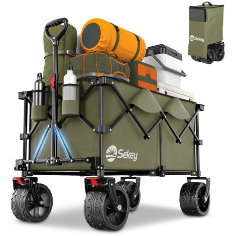 Sekey 200L 200KG Bollerwagen Faltbarer Bollerwagen Handwagen mit 17x10 cm Breite Reifen, Olivgrün