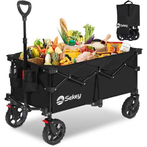 Sekey 150KG Bollerwagen Faltbar Handwagen mit Bremsen und normalen Reifen, 4-fach zusammenklappbares Design, Schwarz