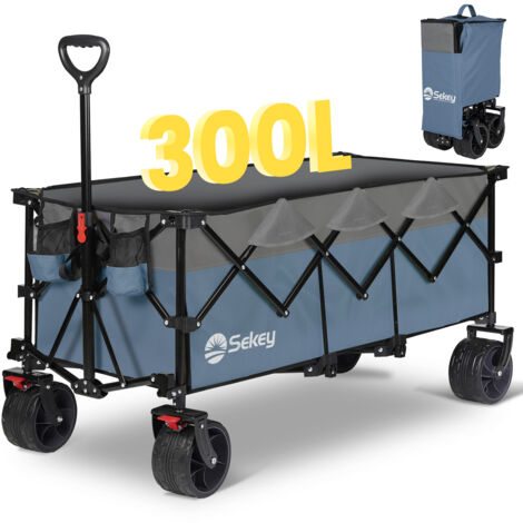 Sekey XXXL Superlang Bollerwagen Faltbar Handwagen 300L 200KG Klappbar Transportwagen, Alle-Terrain Reifen, Ultrakompakt Faltbar, Grau und Blau