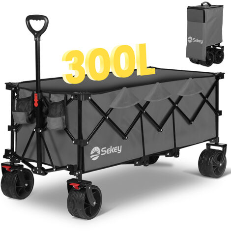 Sekey XXXL Superlang Bollerwagen Faltbar Handwagen 300L 200KG Klappbar Transportwagen, Alle-Terrain Reifen, Ultrakompakt Faltbar, Grau
