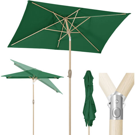 Sekey 210 x 140cm Aluminium Sonnenschirm Rechteckig Balkonschirm UV50+, Gartenschirm in Holzoptik, Marktschirm rechteckig, mit Kurbel, Grün
