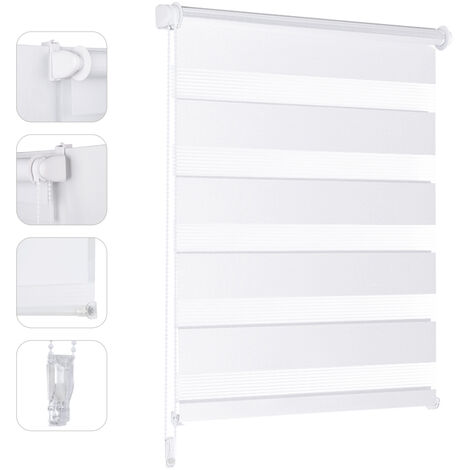 Doppelrollo Klemmfix ohne Bohren für Fenster ohne Bohren Doppelrollo Duo Rollo Jalousie Sonnenschutz, Weiß, 45x150cm