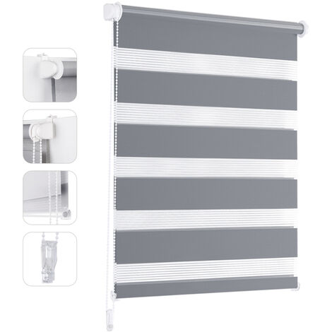 Doppelrollo Klemmfix ohne Bohre verdunkelnd Fensterrollo Seitenzugrollo für Fenster Grau, 110x150cm