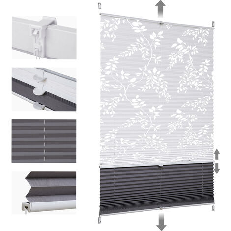 Sekey Plissee Klemmfix ohne Bohren 50x130cm Weiß mit Muster und Dunkelgrau Doppelplissee Day + Night Verdunkelung Sonnenschutzrollo Lichtschutz Faltrollo 100% Verdunkelnd Jalousie Plisseerollo für Fen