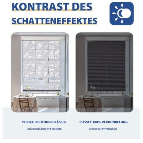 Sekey Plissee Klemmfix ohne Bohren 35x100cm Weiß mit Muster und Dunkelgrau Doppelplissee Day + Night Verdunkelung Sonnenschutzrollo Lichtschutz Faltrollo 100% Verdunkelnd Jalousie Plisseerollo für Fen