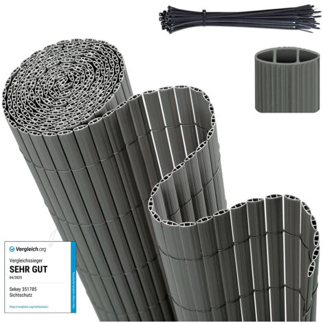 Sekey Sichtschutzmatte PVC Sichtschutzzaun Gartenzaun, Doppelte Verstärkung, Grau / 1,0 x 4 m