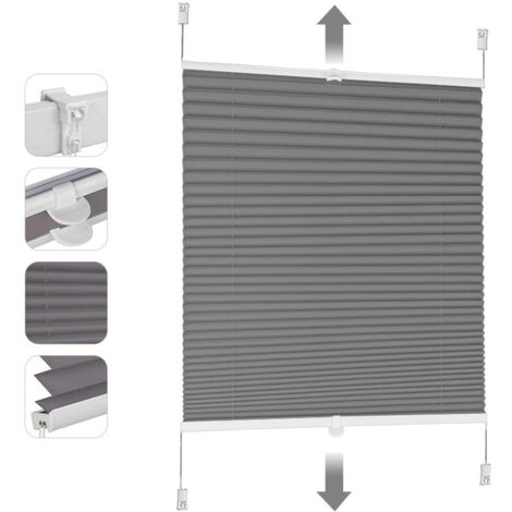 Sekey Plissee ohne Bohren Verdunkelung, Fenster Plissee Klemmfix Jalousie, Verspannt Blickdicht Sonnenschutz Fensterollo, Dunkelgrau, 90 x 120 cm