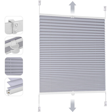 Sekey Plissee ohne Bohren Verdunkelung, Fenster Plissee Klemmfix Jalousie, Verspannt Blickdicht Sonnenschutz Fensterollo, Blaugrau, B x H: 40 x 130 cm