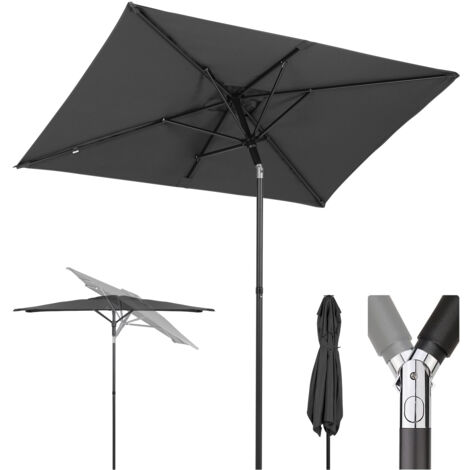 Sekey Balkonschirm 200 x 125 cm Rechteckiger Sonnenschirm mit Schnellöffnungs-Knopf UV50+ - Windfest Kippbar - für Balkon, Terrasse & Garten, Grau