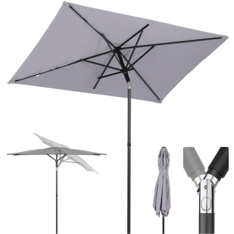 Sekey 200 × 125 cm Sonnenschirm, Rechteckiger Sonnenschirm mit Halterung Sonnenschirmhalter für Balkon, Terrasse und Garten, Windfest Kippbar UPF 50+ Rechteckig, Hellgrau