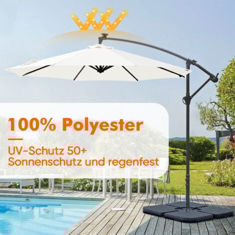 Sekey Ampelschirm 300 cm, Sonnenschirm mit LEDBeleuchtung Solar
