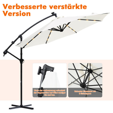 Sekey Ampelschirm 300 cm, Sonnenschirm mit LEDBeleuchtung Solar