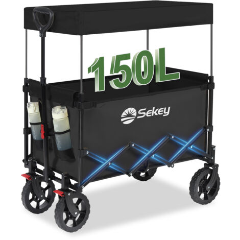 Sekey Bollerwagen Faltbar mit Dach, Handwagen bis 150 kg belastbar, Transportkarre, Gerätewagen, Schwarz
