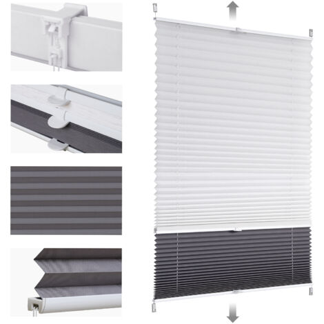 Sekey Plissee Doppelplissee Day+Night Verdunkelung ohne Bohren verspannt Lichtschutz, Klemmfix, ohne Bohren, Klemmfix, Lichtdurchlässig und 100% Verdunkelnd Verdunkelung, 85 x 130 cm