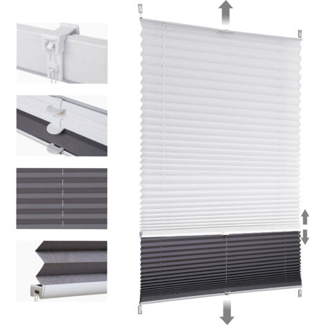 Sekey Plissee Klemmfix ohne Bohren 70x120cm Weiß und Dunkelgrau Doppelplissee Day + Night Verdunkelung Sonnenschutzrollo Lichtschutz Faltrollo 100% Verdunkelnd Jalousie Plisseerollo für Fenster & Tür