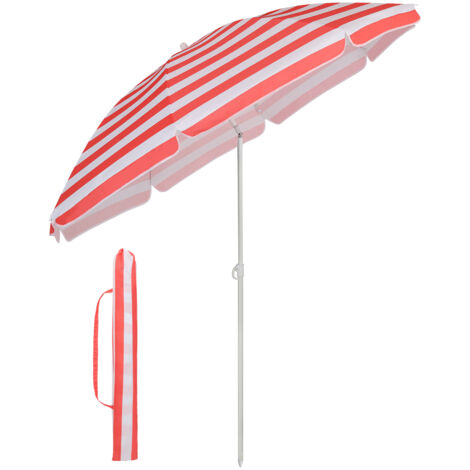 Sekey 160 cm Sonnenschirm Strandschirm mit Schutzhülle für Balkon Garten & Terrasse Neigungswinkel und Höhe verstellbar, Rund Sonnenschutz UV20+, Rote Streifen