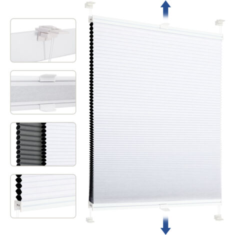 Sekey Wabenplissee ohne Bohren Verdunkelung Rollo 100% verdunkelnd Blickdicht, Klemmfix, Aluminiumschiene, Zweiseitig wählbar in Weiß & Grau, 55 x 130 cm (BxH)