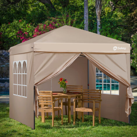 Sekey Pavillon 3 x 3 m mit 4 Seitenteile, Faltpavillon Pop Up Pavillon Faltbar - mit 6 Sandsäcke - Wasserdicht Stabil Winterfest, Taupe