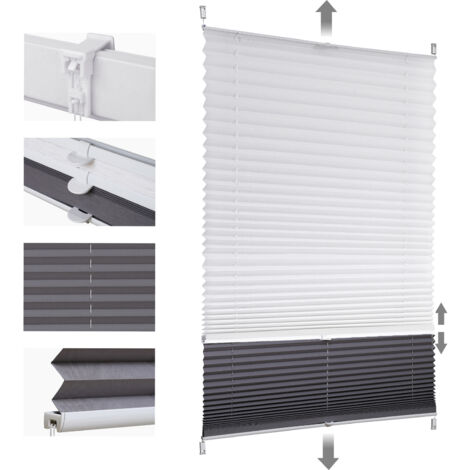 Sekey Plissee Klemmfix ohne Bohren 100x130cm Weiß und Dunkelgrau Doppelplissee Day + Night Verdunkelung Sonnenschutzrollo Lichtschutz Faltrollo 100% Verdunkelnd Jalousie Plisseerollo für Fenster & Tür