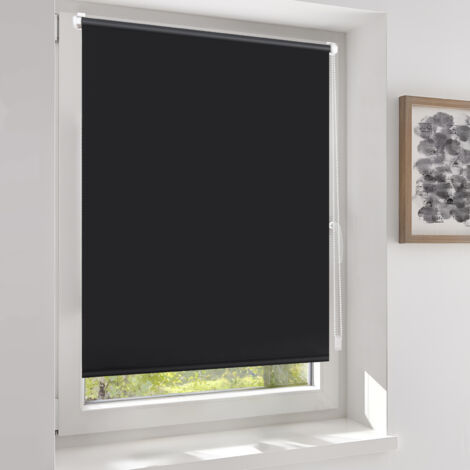 Sekey Verdunklungsrollo ohne Bohren Klemmfix Doppelseitig gleichfarbig Freihängendes Seitenzugrollo effektiver Sonnenschutz und Sichtschutz Rollo Verdunkelung, Schwarz 85 x 130 cm