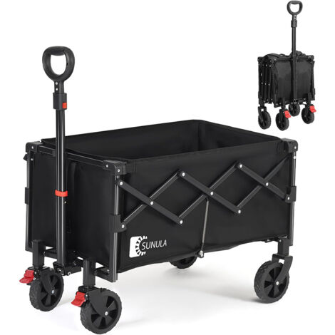 SUNULA Bollerwagen Faltbar Klein 80L 100KG, Klappbarer Handwagen Einkaufen, Schwarz (1/5)