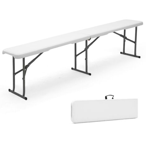 Sekey Klappbank Bierbank Kunststoff 182 x 28 x 43 cm, Faltbar Biergarten Campingbank Gartenbank Klappbar Bierbänke Sitzbank bis 300kg Belastbar, Weiß (1/5)