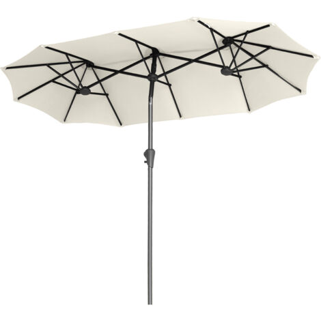 Sekey Balkonschirm 300 x 160 cm Doppelsonnenschirm Marktschirm mit Kurbel, Neigbar, Creme