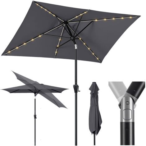 Sekey Sonnenschirm 300 x 200 cm Rechteckig Gartenschirm mit LED-Solar-Beleuchtung, Dunkelgrau (1/5)