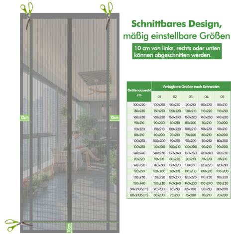 Sekey Insektenschutz Fliegengitter Moskitonetztür Zuschneidbar Türvorhang für Tür 80x210cm, Grau