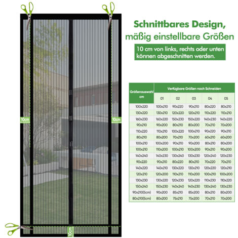 Sekey Insektenschutz Fliegengitter Moskitonetztür Zuschneidbar Türvorhang für Tür 110x210cm, Schwarz