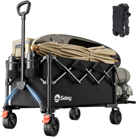 Sekey Faltbarer Bollerwagen mit erweiterbarer Heckklappe – 175L/250L, 120kg Tragkraft, Schwarz