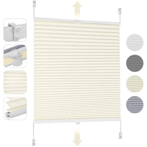 Sekey Plissee ohne Bohren Klemmfix, Faltrollo Jalousie Plissee Rollo, Verspannt Blickdicht Sichtschutz und Sonnenschutz Easyfix Fensterollo für Fenster & Tür, Creme 100x130cm (1/5)