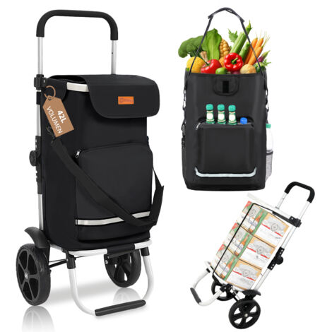Sekey 3-in-1 Einkaufstrolley klappbar, Abnehmbare Tasche 42L, Alu Einkaufswagen mit Rollen, mit Kühlfach und Spanngurt, schwarz