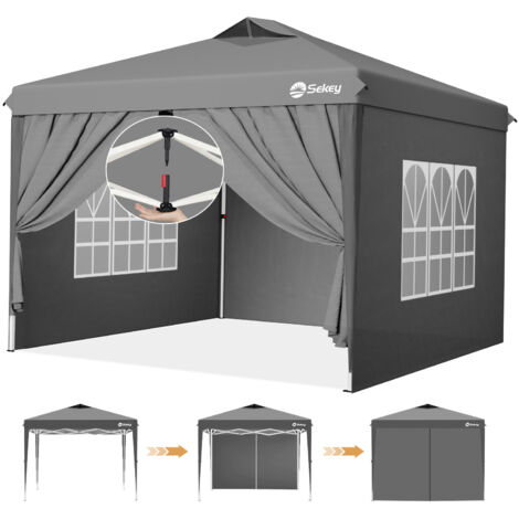 Sekey Faltpavillon 3x3 m, Pop Up Gartenpavillon Partyzelt, wasserdicht & winterfest, mit 4 Seitenteilen, Grau (1/5)
