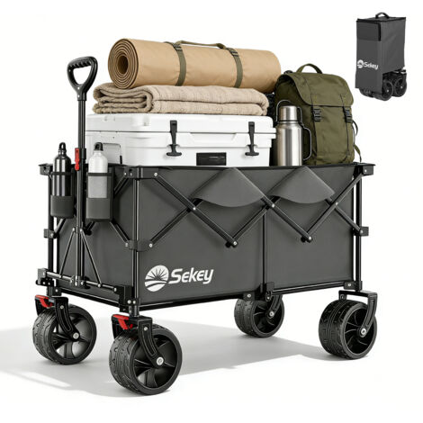 Sekey XXL Plus Faltbarer Bollerwagen Breite Reifen Handwagen Faltbollerwagen – 200 L Volumen, bis 200 kg belastbar, All-Terrain-Räder, Grau