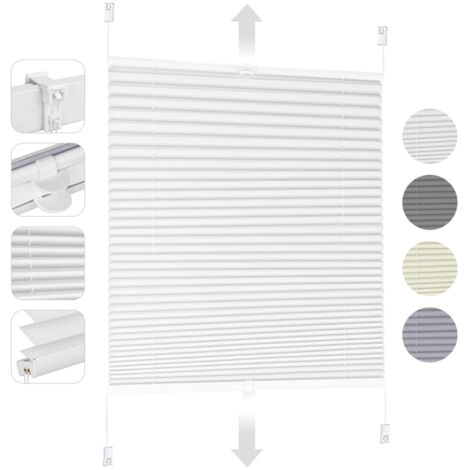Sekey Plissee ohne Bohren Klemmfix, Faltrollo Jalousie Plissee Rollo, Verspannt Blickdicht Sichtschutz und Sonnenschutz Easyfix Fensterollo für Fenster & Tür, Weiß 120x150cm (1/5)