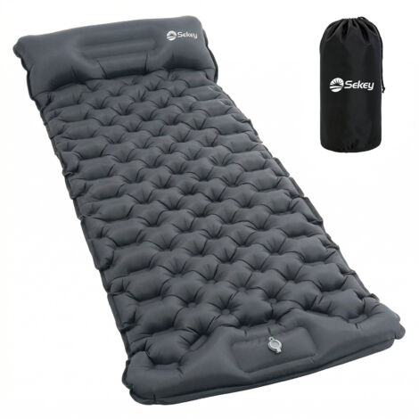 Sekey 200 x 70 cm Campingmatte mit Kissen, Isomatte Selbstaufblasend, Camping Matratze Schlafmatte für Camping, Wandern, Strand, Reisen - Grau