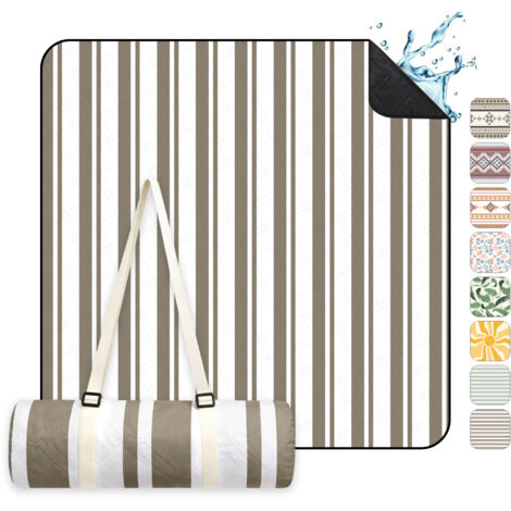 Sekey Picknickdecke Picknickdecke Wasserdicht Campingdecke 200x200 cm, Braune Streifen