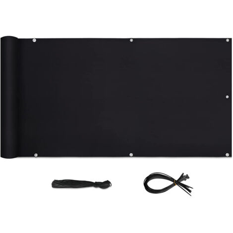 Sekey Balkon Sichtschutz Balkonabdeckung Balkonverkleidung blickdichte Wind- und UV-Schutz, 100% Privatsphäre, mit Ösen, Nylon Kabelbinder und Kordel, 90x500cm, Schwarz