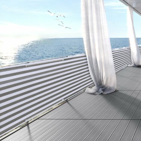Balkon Sichtschutz/Balkonbespannung Balkonsichtschutz Balkonverkleidung 0,90 m x 5,00 m - Grau-Weiß gestreift