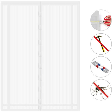 Sekey Insektenschutz-Tür Magnet Fliegengitter Tür Zuschneidbar, 230 x 160 cm / 230 x 150 cm / 230 x 140 cm / 220 x 160 cm / 220 x 150 cm / 220 x 140 cm, Weiß