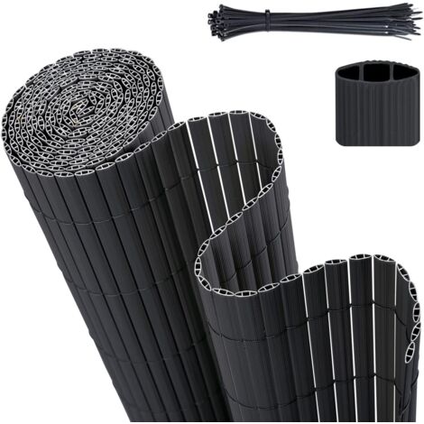 Sekey Sichtschutzmatte PVC Sichtschutzzaun Gartenzaun, Doppelte Verstärkung, Anthrazit / 0,90 x 5 m