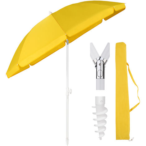 180 cm Sonnenschirm Stabil Strandschirm mit Bodenhülse & Schutzhülle für Balkon Garten & Terrasse Neigungswinkel und Höhe verstellbar, Rund Sonnenschutz UPF 50+, Gelb